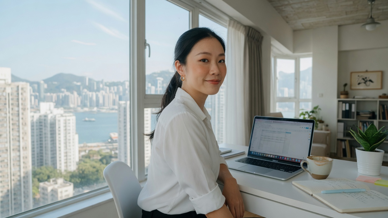 香港專業人士於晨光辦公桌前工作